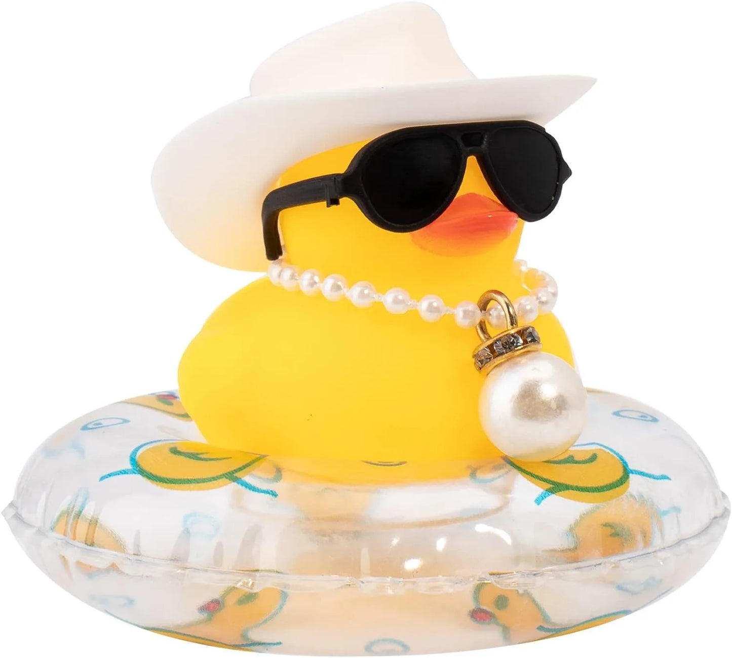 Cowboy Duck Car Dashboard Decorations Rubber Duck  with Cool Accessories Mini Swim Ring Sun Hat Sunglasses Scarf or Necklace