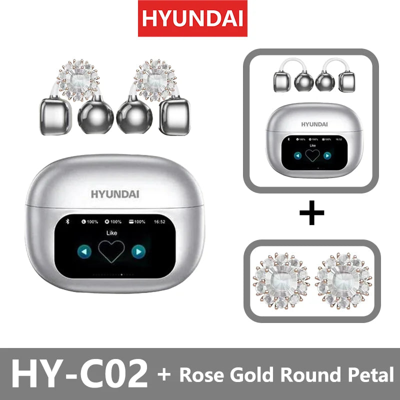 HYUNDAI HY-C02 Ear Clip Screen Display Earphones Wireless Bluetooth Headphones  Mic High Sound Stereo Sound Earbuds