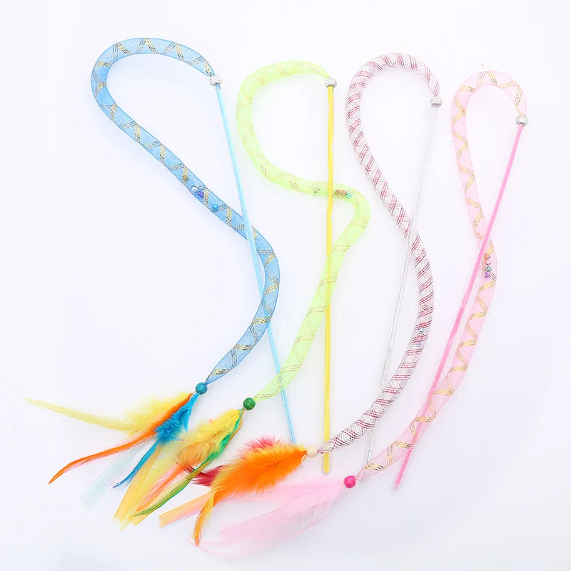 Cat toy Colored hose with feather teasing cat stick interactive play pet supplies