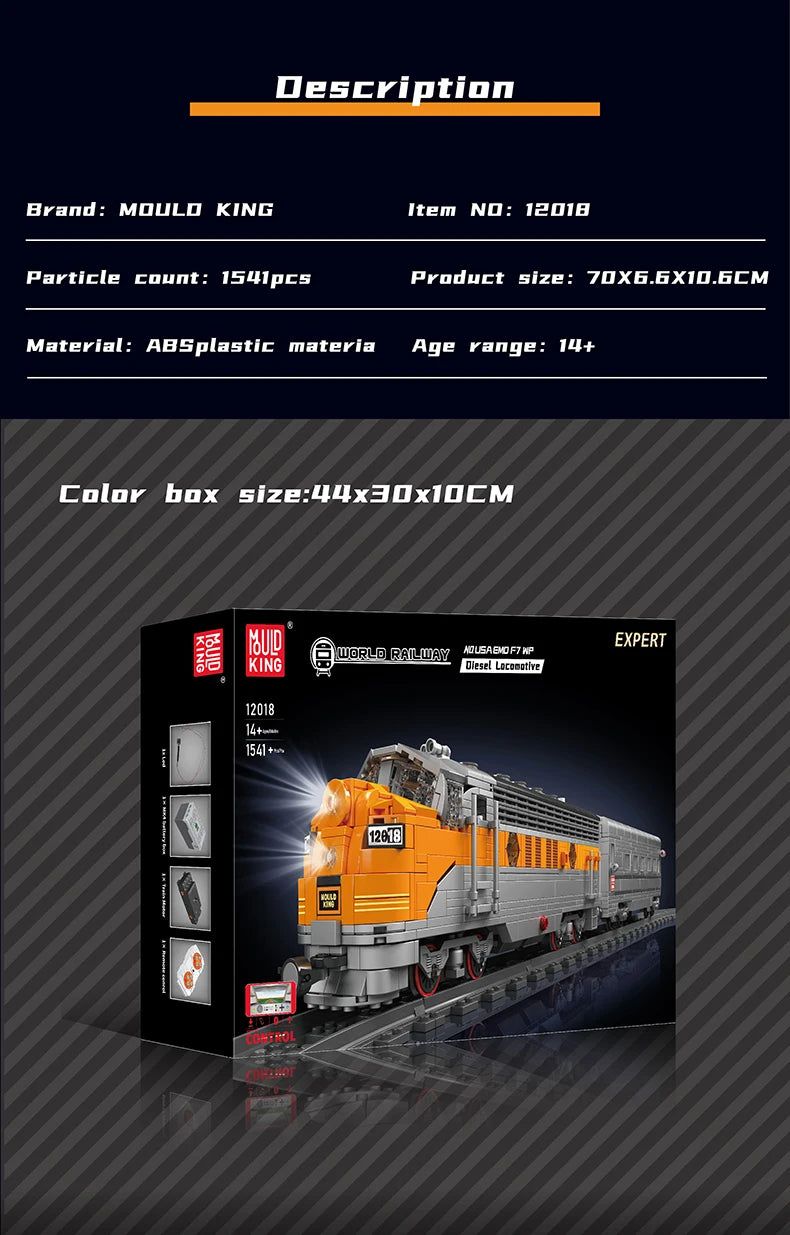 Mould King 12018 Technical Train Building Block Remote Control USA EMD F7 WP Diesel Locomotive Model Kids Christmas Gift Toys