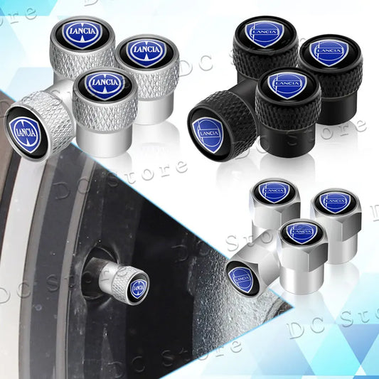 4Pcs Car Decor Metal Emblem Wheel Tire Valve Stem Caps Tyre Air Dust Cover For Lancia Logo Delta 3 Musa Ypsilon Phedra Voyage