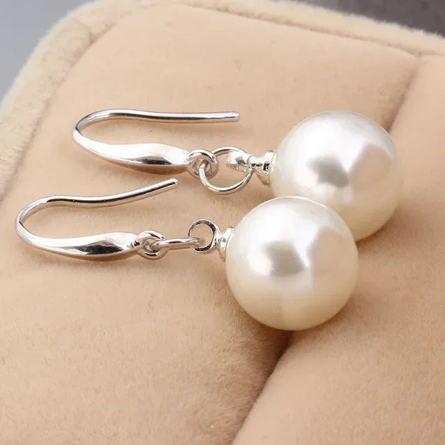 New trendy 925 Sterling Silver noble 10mm Pearl Drop Earrings Jewelry for Woman Girl Charm Wedding Engagement Party Gift Jewelry