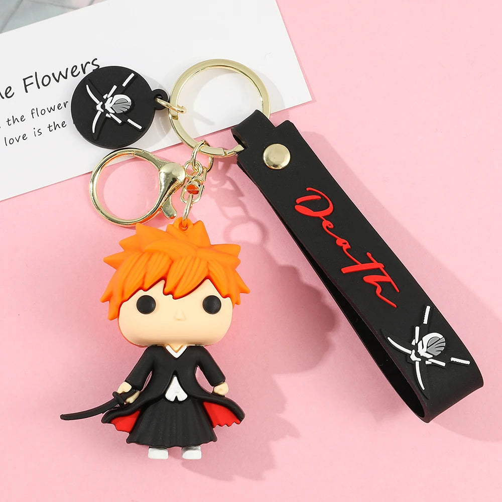 Anime Bleach Keychain Cosplay Kurosaki Ichigo Silicone Pendant Keyring Car Backpack Key Holder Accessories for Fans Quality Gift