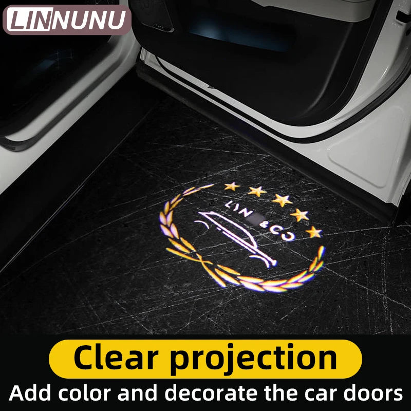 LINNUNU 2pcs Led Car Door Welcome Lights for Lynk&Co 01 02 03 05 09Opening Light Illuminating Ground Warning Projector logo Lamp