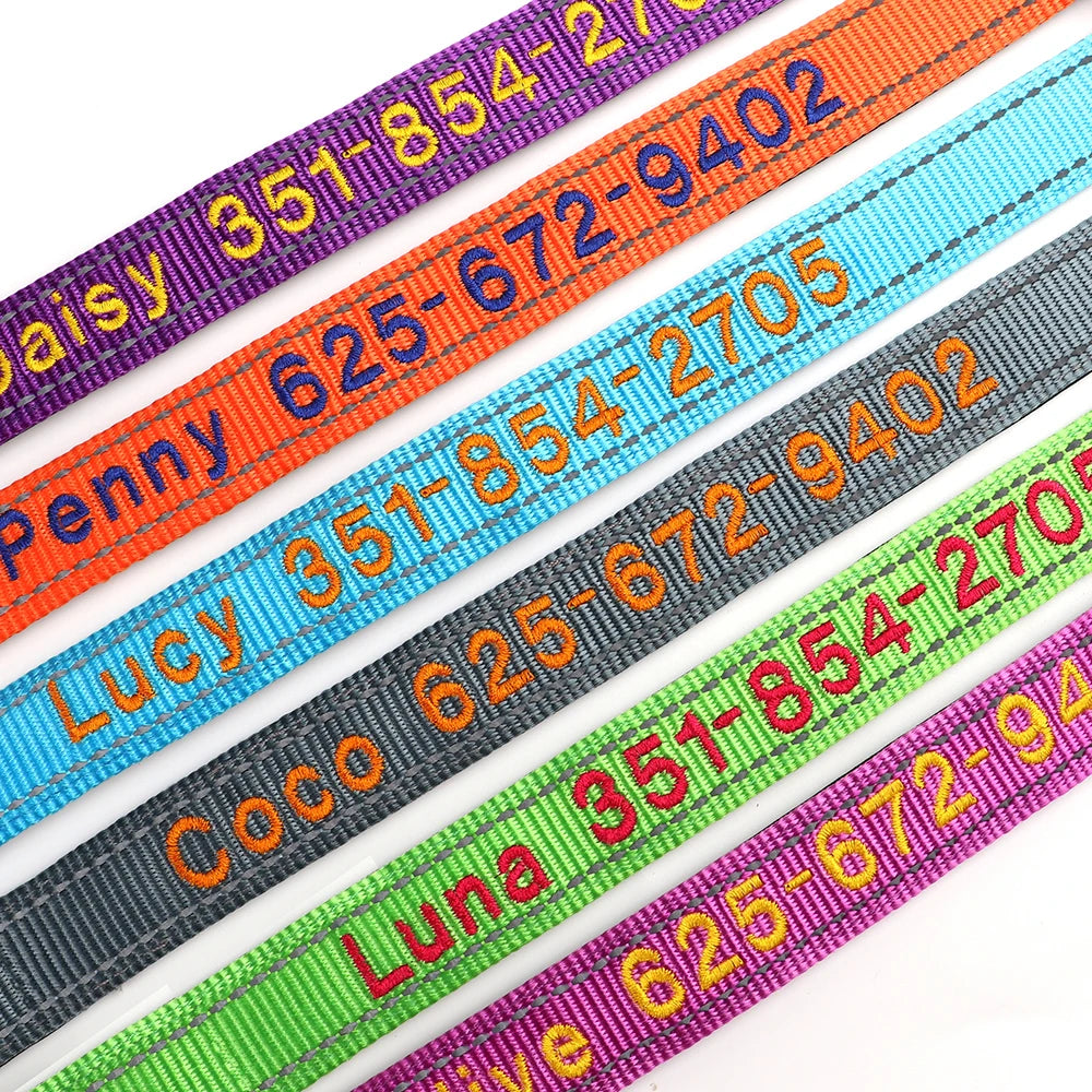 Embroidered Nylon Dog Collar Free Custom Dogs Collar Reflective Pet ID Name Phone No. For Small Medium Large Dogs Pug Adjustable