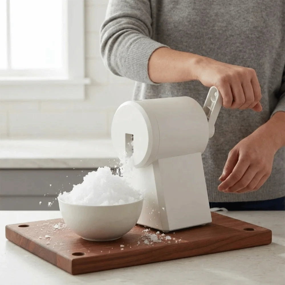 Portable Hand-Cranked Shaved Ice Machine with Ice Box Labor Saving Ice Crusher Plastic Smoothie Machine Street Stall