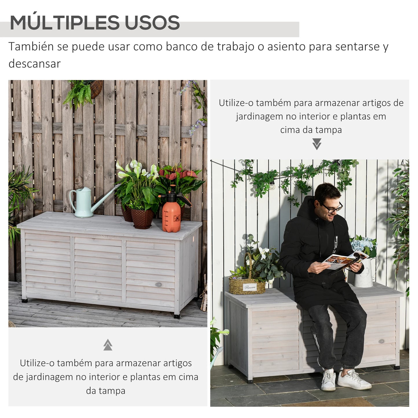 Outsunny Outdoor Storage Chest 284L Waterproof with Gray Opening Lid