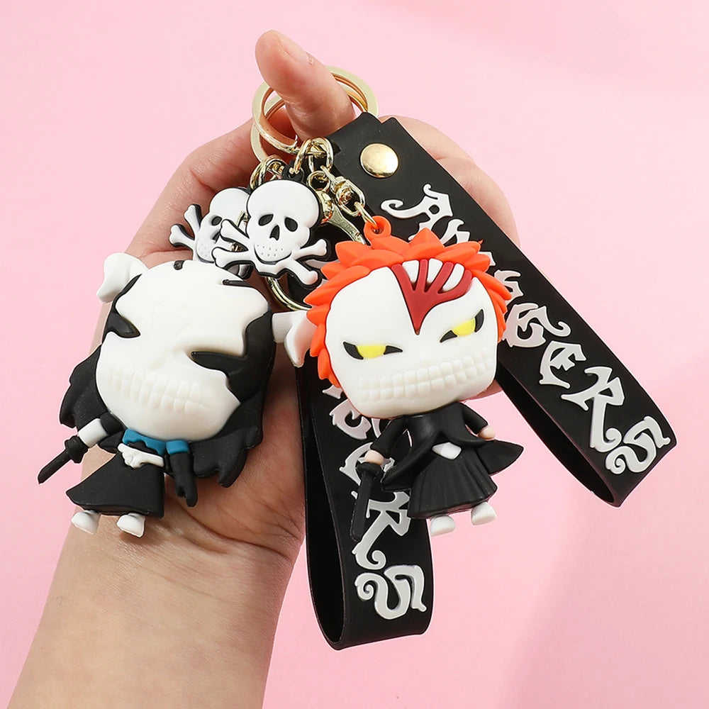 Anime Bleach Keychain Cosplay Kurosaki Ichigo Silicone Pendant Keyring Car Backpack Key Holder Accessories for Fans Quality Gift