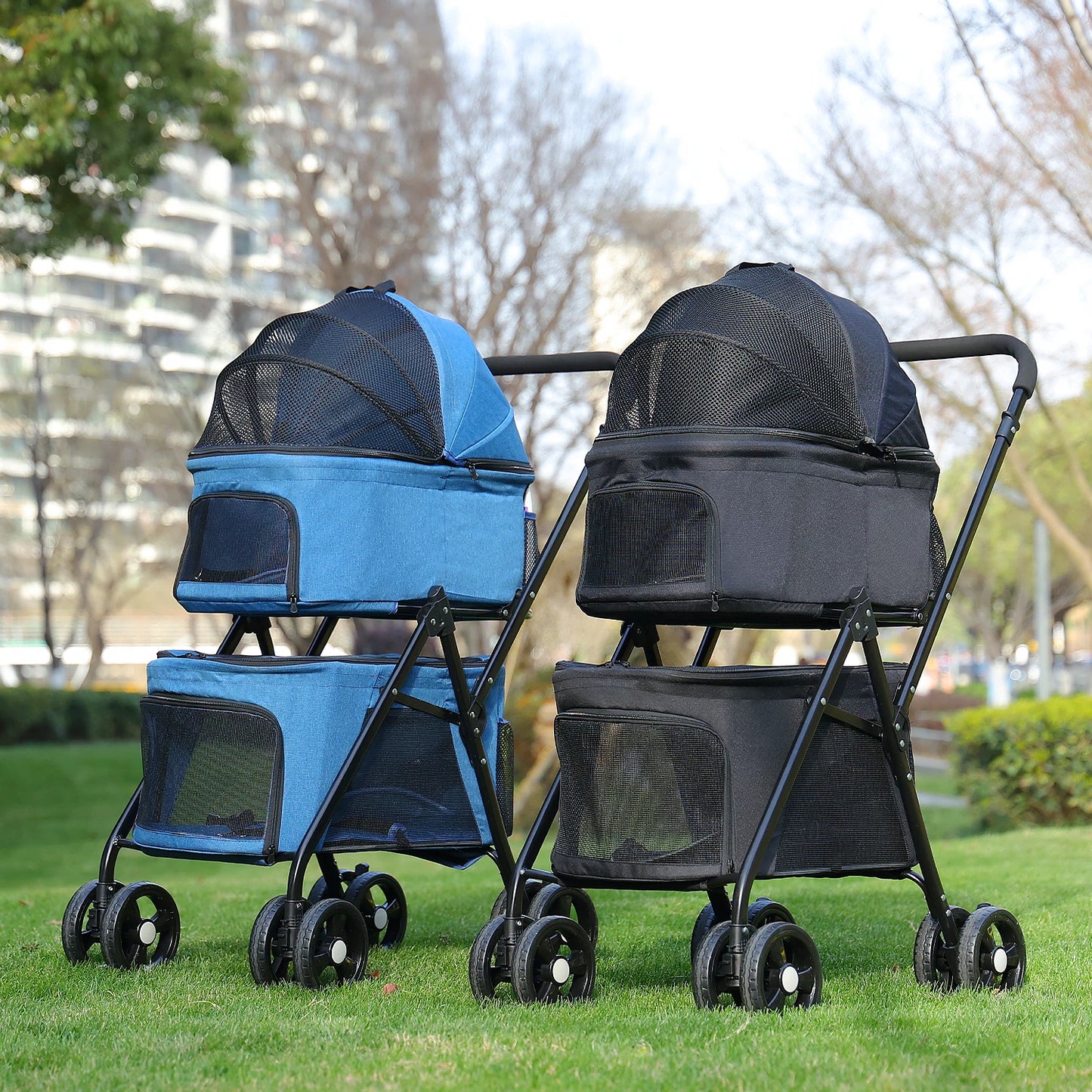 Foldable Pet Stroller 4-Wheel Dog Travel Stroller Pushchair Jogger with Storage Basket for Puppy Cat Pet Suplies Outdoor