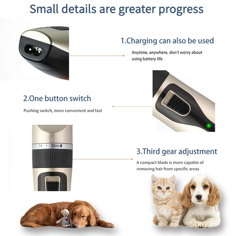 Cat Dog Electrical Professional Hair Clipper for Pets Silent Hair Cutter USB Rechargeable Pet Grooming Clipper Set.