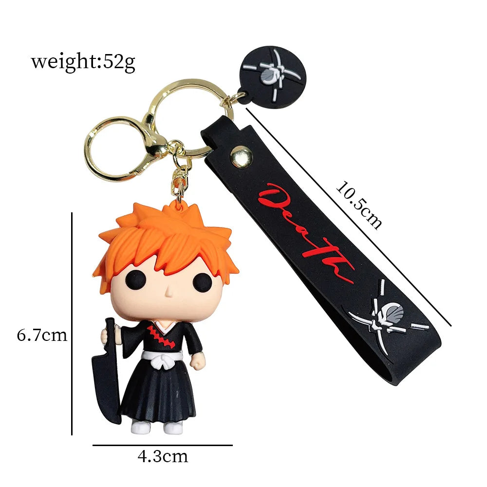 Anime Bleach Keychain Cosplay Kurosaki Ichigo Silicone Pendant Keyring Car Backpack Key Holder Accessories for Fans Quality Gift