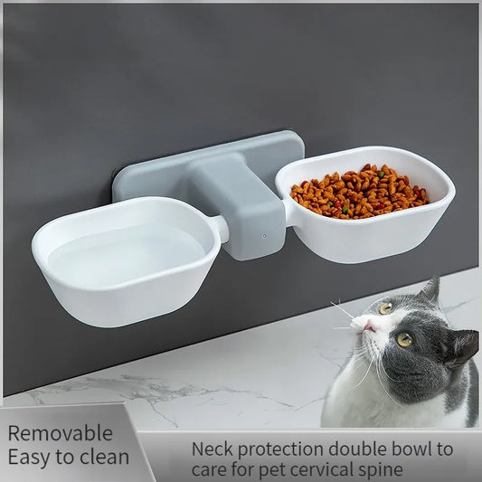 1PCS Wall Mounted Cat Bowl Pet Feeding Bowl Double Bowls Cat Dog Hanging Water Bowl Adjustable Height Food Basin For Pet