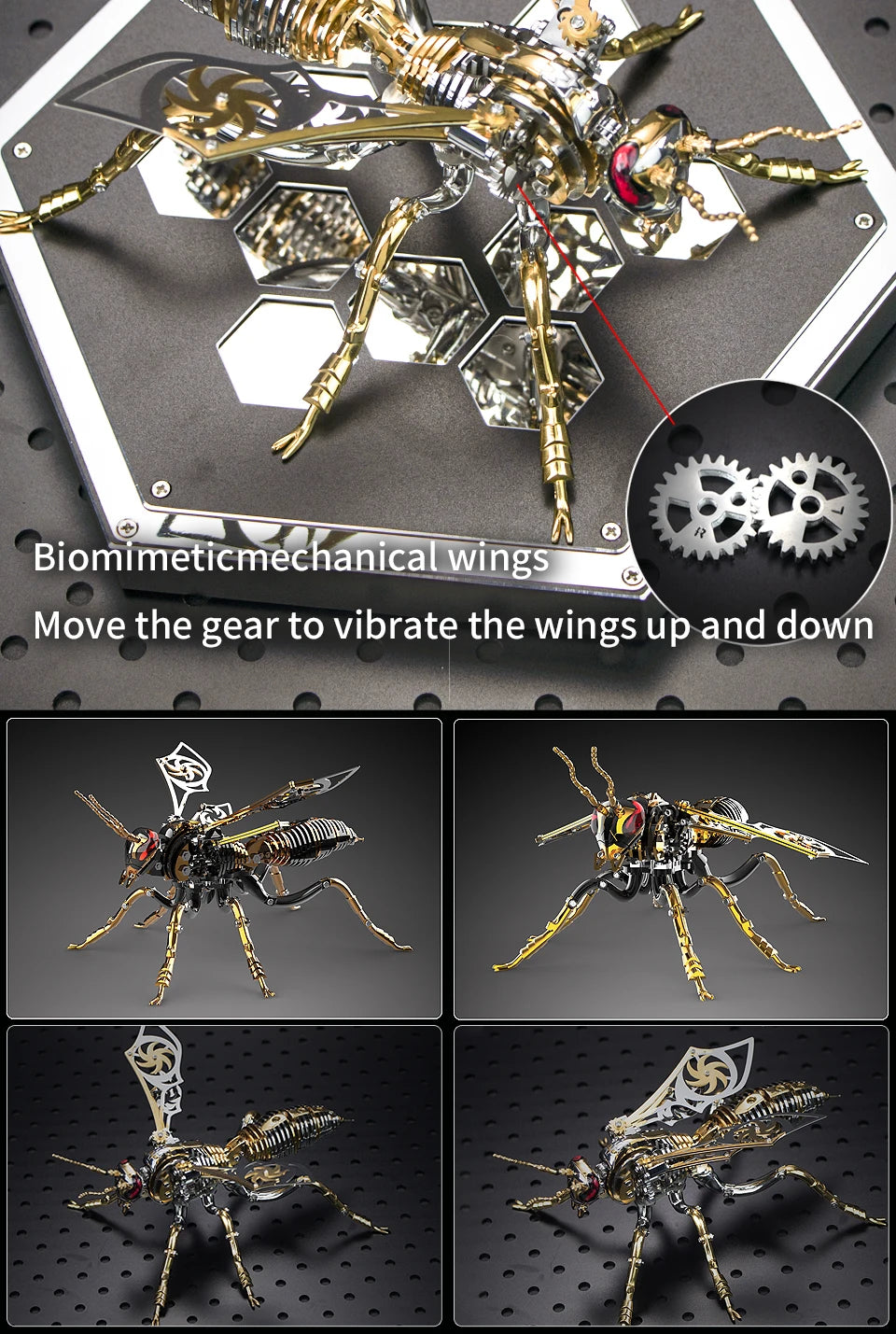 Punk 3D Wasp Stainless Steel Model Adult Assembly Kit Anti-Stress Metal Mechanical Insect Animal Toys Christmas Gift for Kids