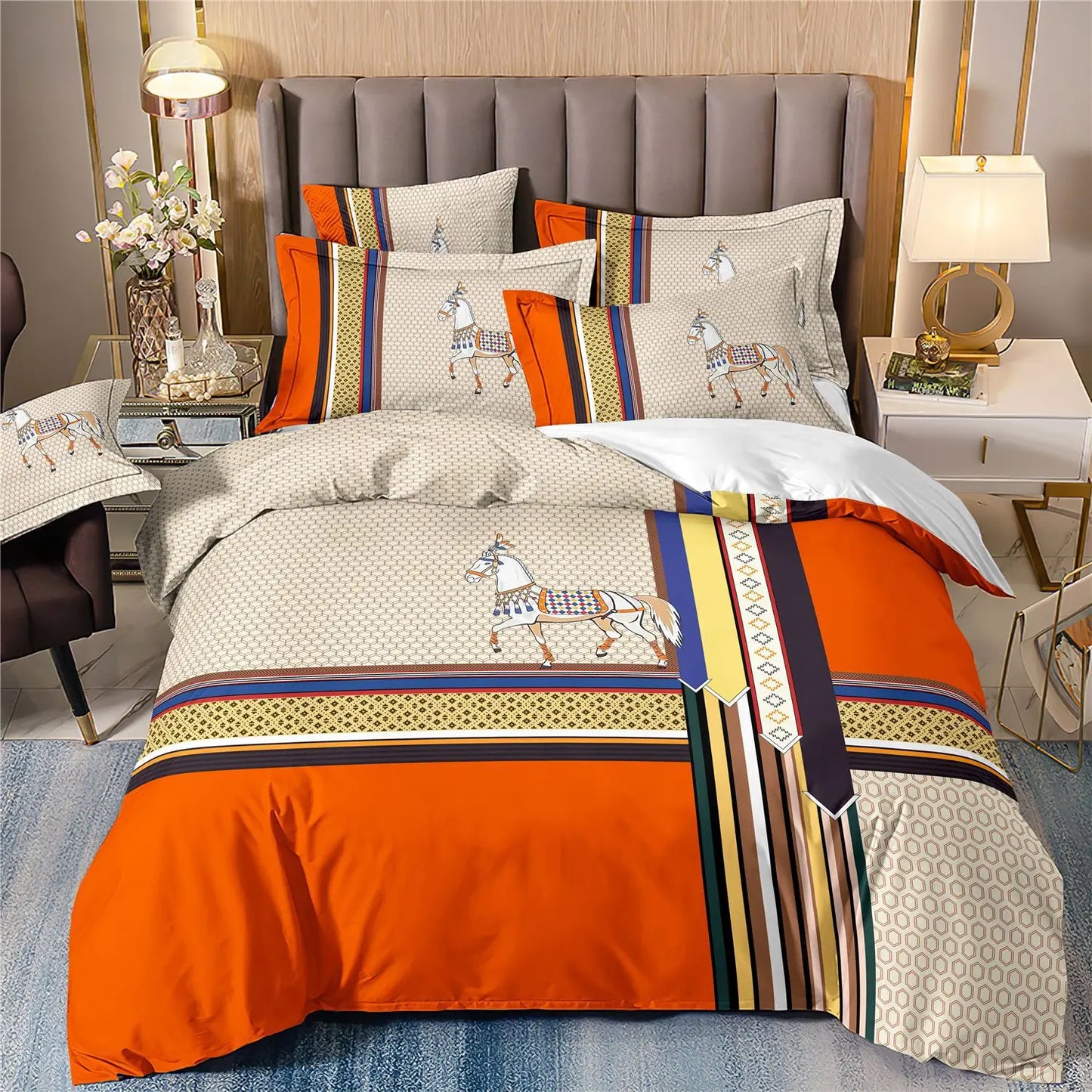 Duvet Cover Set 3D Luxury Style Printed Bedding Quilt Cover Set 3 Pieces Soft Microfiber Bedding Quilt Cover with Zipper