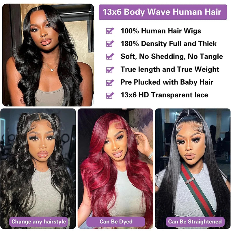 30 34 Inches Body Wave Wig 13x4 13x6 Lace Front Human Hair Wigs 100% Brazilian Remy Human Hair Wigs For Women Natural Color