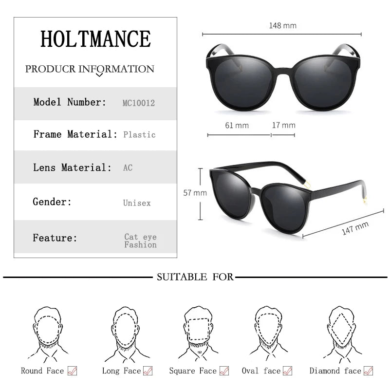 HOLTMANCE Cat Eye Round Sunglasses for Women Men Retro Oversized Sun Glasses Female Stylish Cateye Eyewear Large Frame Sunglass