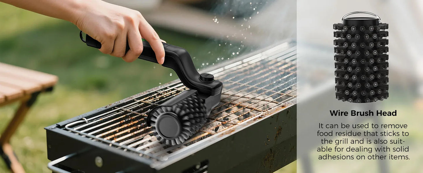 Electric Rotating BBQ Grill Brush Heavy Duty Grease Cleaner New Roller Brush Cleaning Barbecue Grid Brush Tool or Brush Head