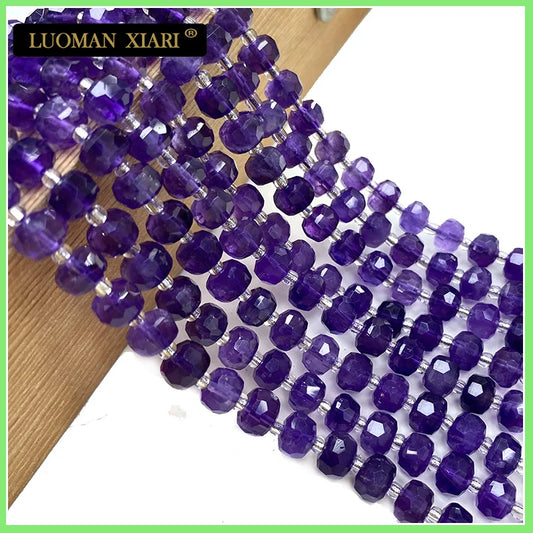 Natural Stone Beads 6x8MM Faceted Amethyst Wheel Rondelle Gem Spacer Bead for Jewelry Making DIY Bracelet Necklace Charms