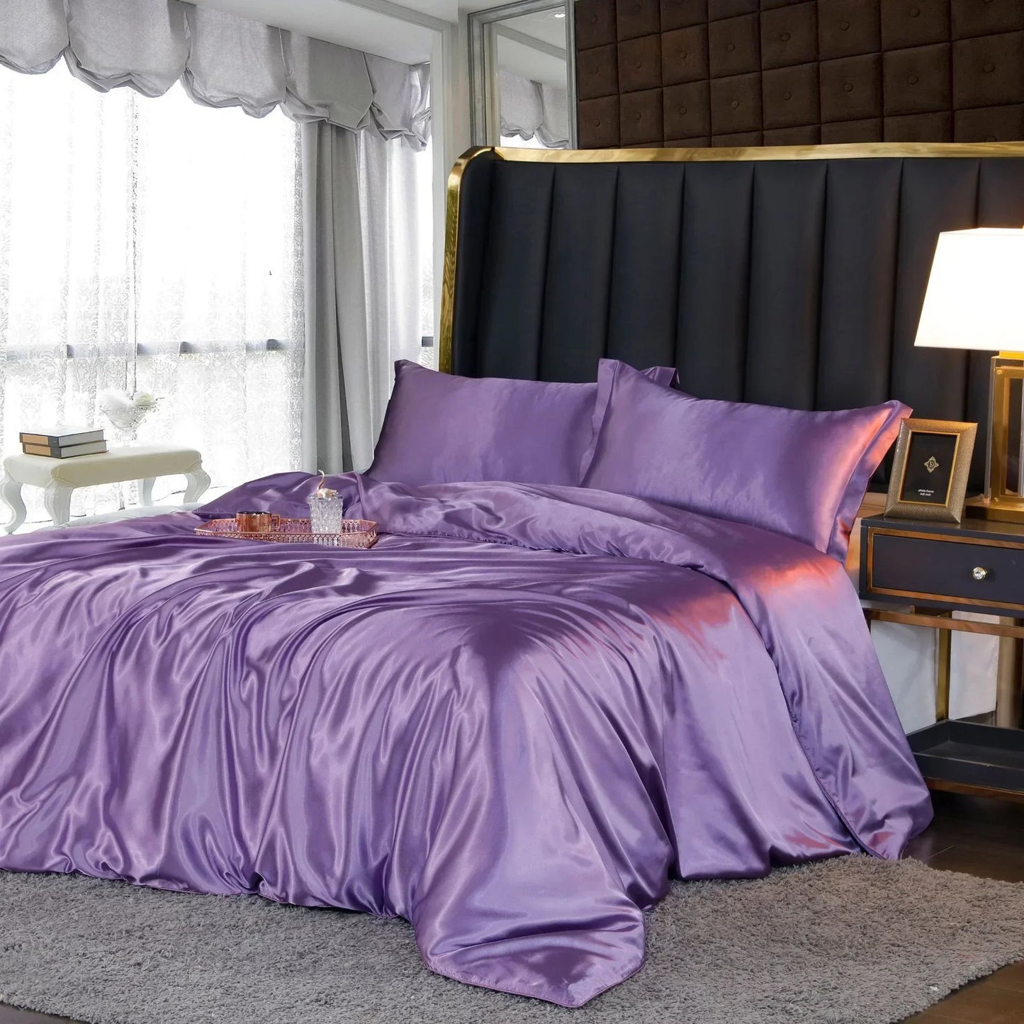 blending Mulberry Silk Bedding Set Silky High-end Queen Size Duvet Cover Set with Fitted Sheet Luxury Bedding Sets King Bed Sets
