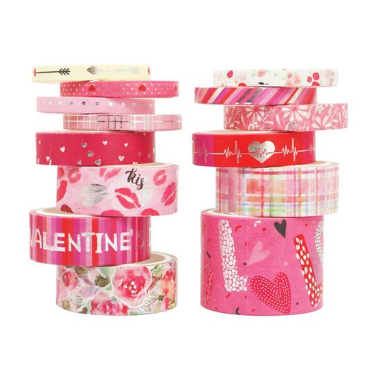 Romantic Valentine's Day washi tape,heart flower silver foil decoration material,DIY creative handmade gift for journals, greeti