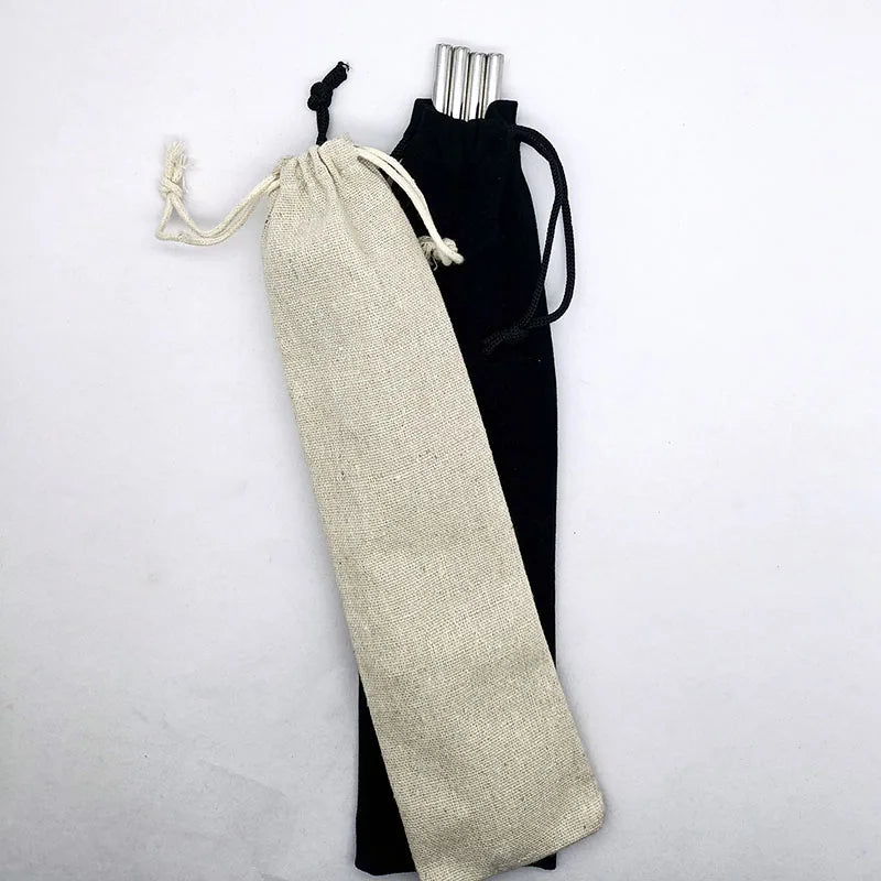 5Pcs Storage Bundle Pocket Straw Velvet Bags Reusable Storage Bag Drinking Straw Container Drawstring Pouch Organizer Bag