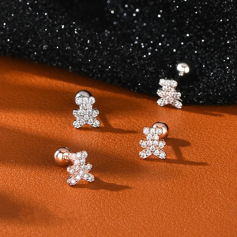 Uniorsj 100% 925 Sterling Silver High Quality Cute Cartoon Mini Bear Small Stud Earrings for Women Jewelry