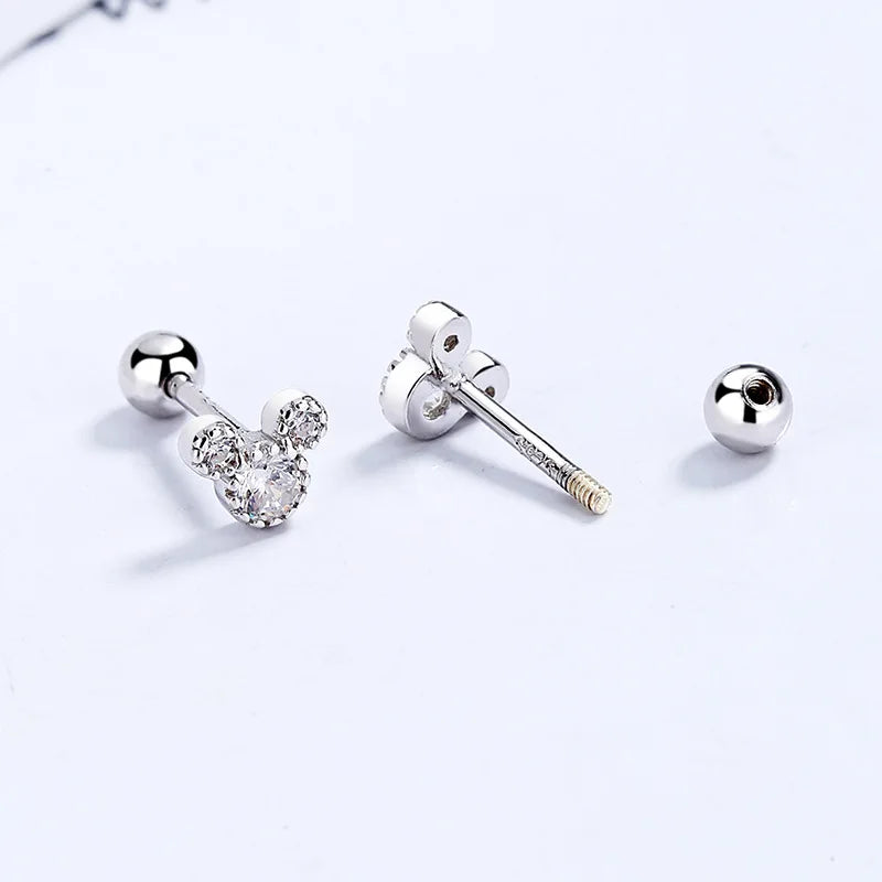 Uniorsj 100% 925 Sterling Silver Jewelry Shiny Zircon Lovely Cute Cartoon Mickey Stud Earrings for Women