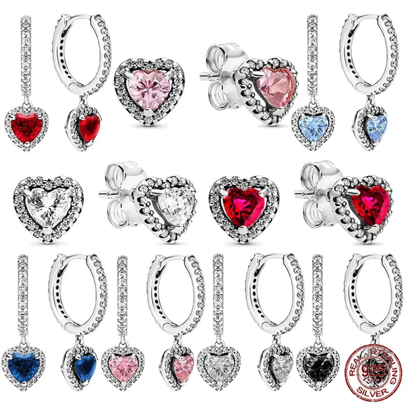 Hot selling New Heart-shaped Series 925 Sterling silver Exquisite Shiny Heart-shaped Earrings Luxury Charm Earrings DIY Jewelry