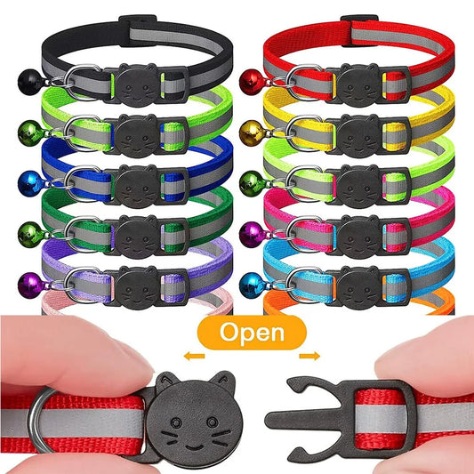 Reflective Breakaway Cat Collars with Bells Safety Buckle Kitten Collar Adjustable for Girl Cats Boy Male Cats Pet Accessories