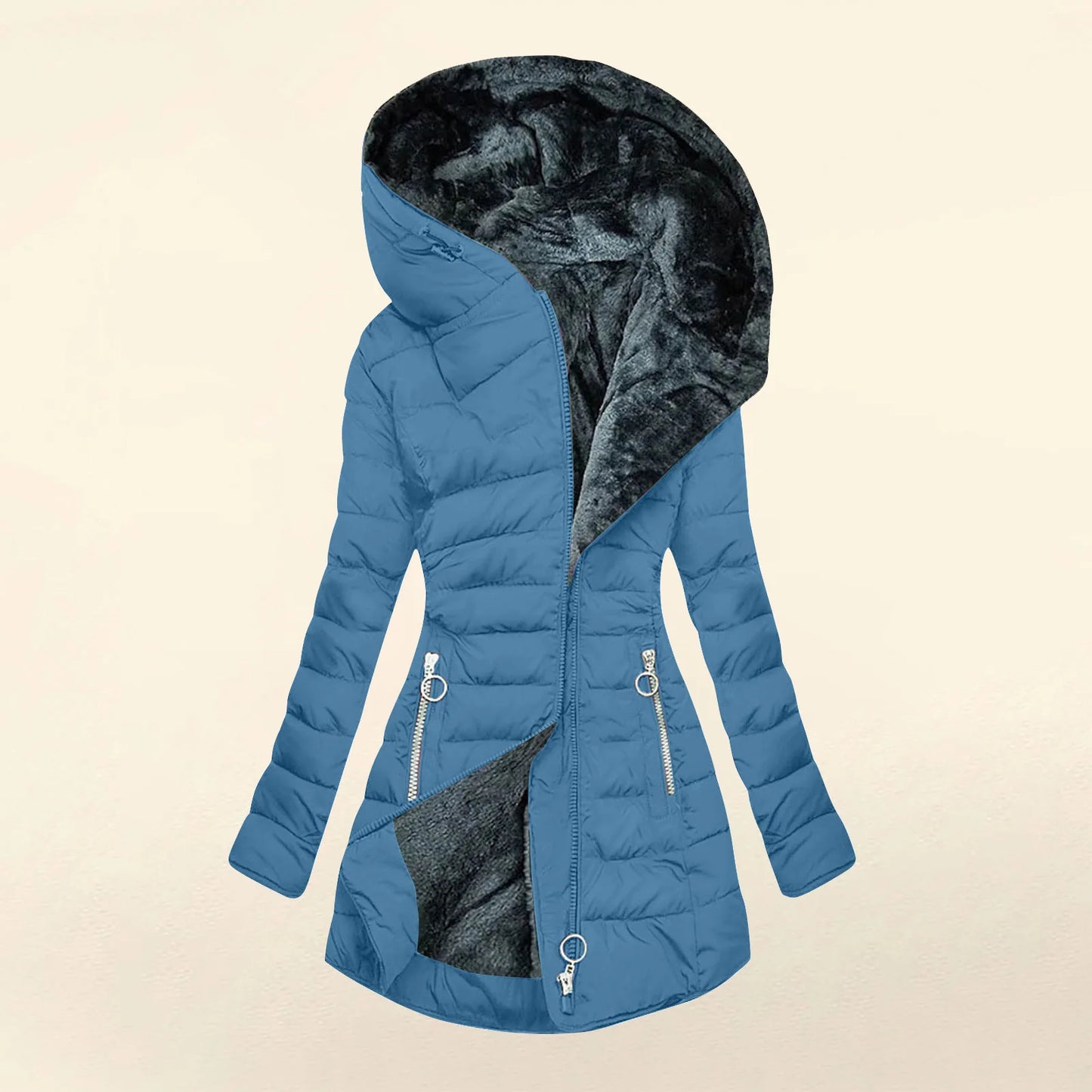 Winter Coat Warm Hair Collar Cotton Jacket Women Zipper Long-sleeved Slim Cotton Coat Jacket Hooded Coats Thick Fleece