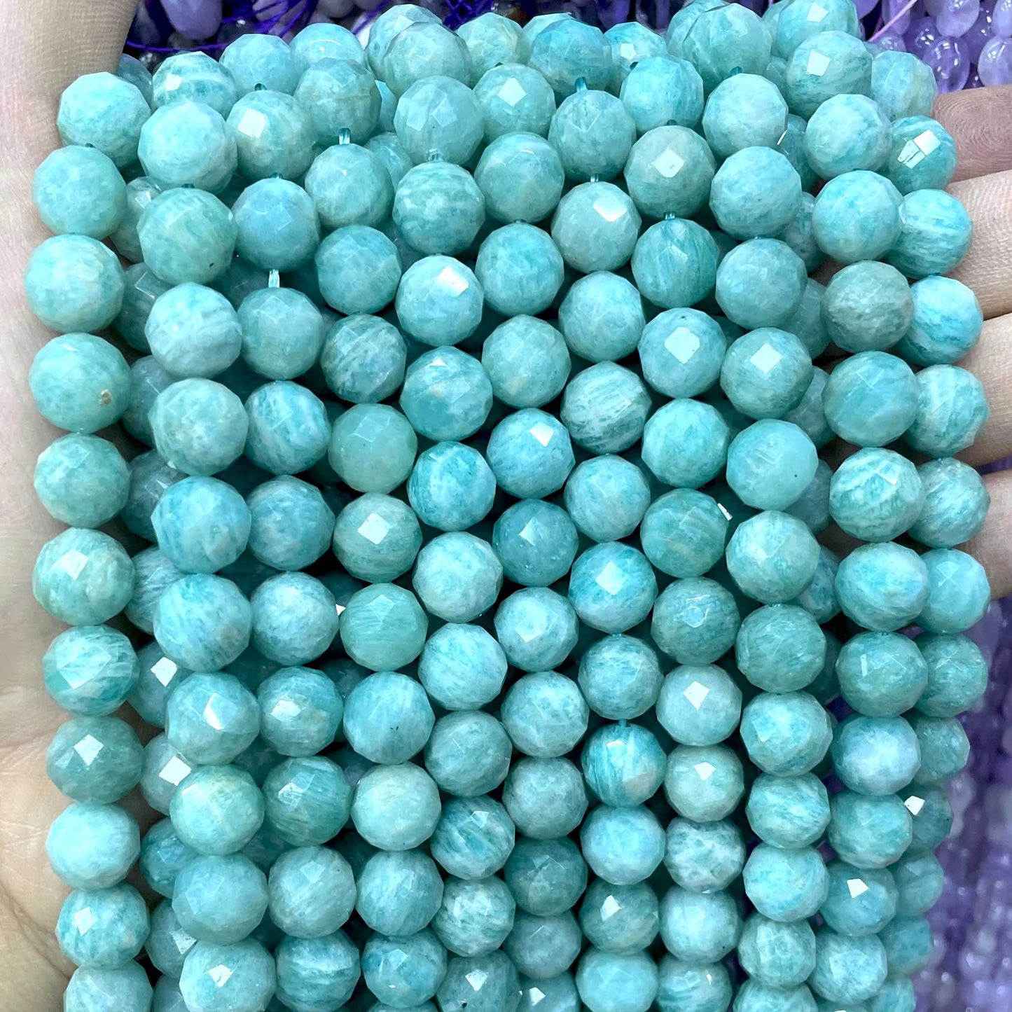 6/8/10MM Natural Faceted Amazonite Round Gem Stone Spacer Beads For Jewelry Making DIY Bracelet Necklace Accessories 7.5''inches