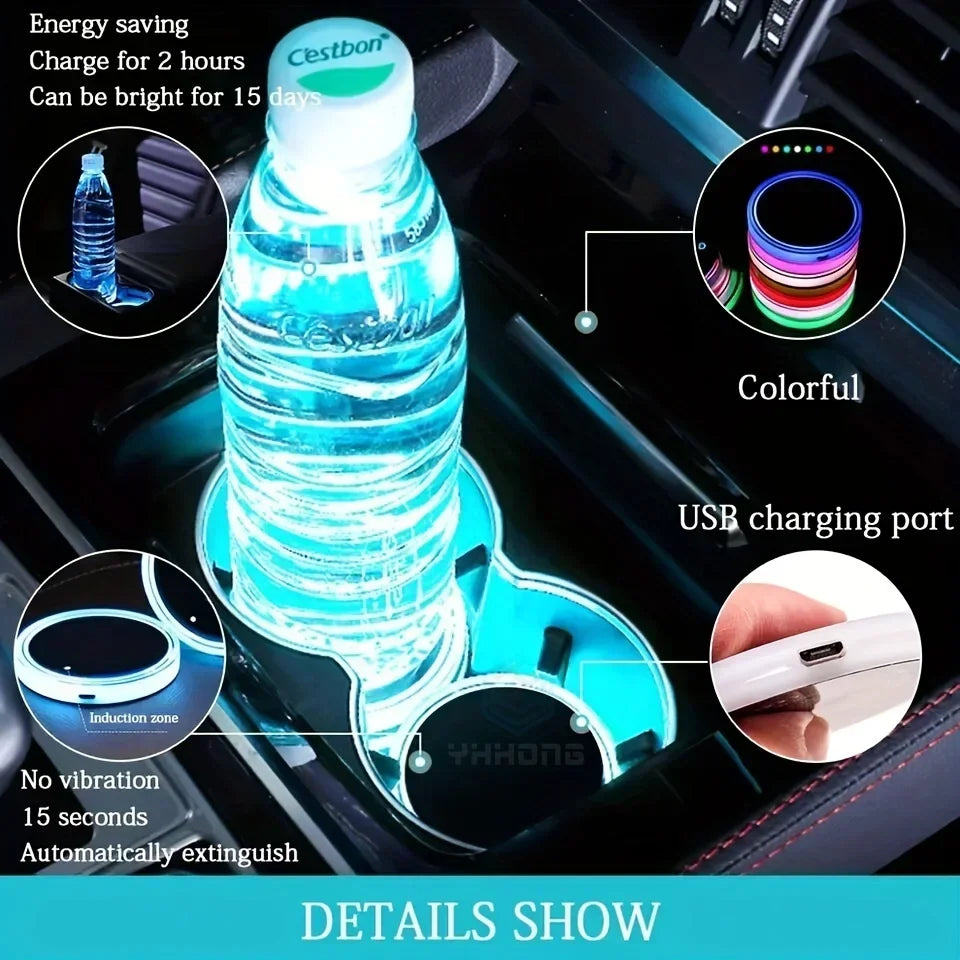 2Pcs Logo LED Cup Holder Light Car Coaster RGB Luminous USB Rechargeable Coaster Night Drink Accessories Atmosp amabilis Tools