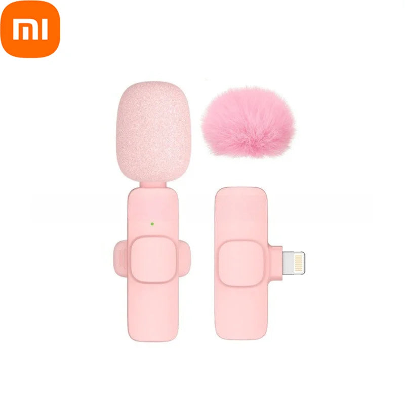 Xiaomi Pink Wireless Lavalier Microphone for iPhone Android PC Live Gaming Phone Portable Audio Video Recording Vlog Microphone
