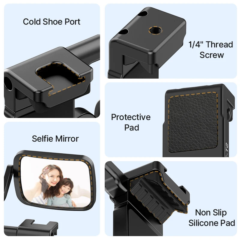 Ulanzi ST-30 Phone Clip Flip Mirror Kit Universal Smartphone Vlog Adjustable Angle Selfie Bracket with Cold Shoe for Video Light