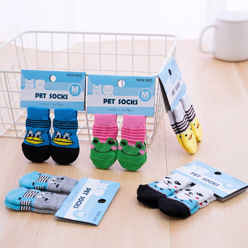 4Pcs/set Cute Print Pet Dog Socks Anti-Slip Cats Puppy Shoes Paw Protector Products For Small Pets Spitz York Dogs Chihuahua