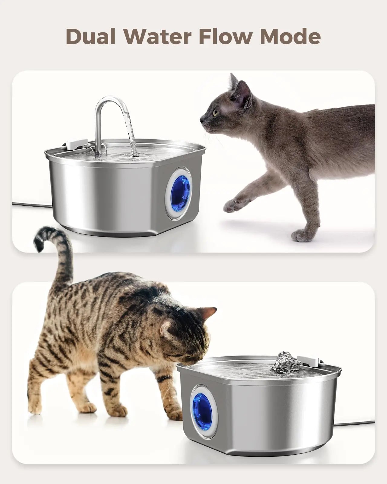 Miravia Cat Water Fountain Stainless Steel 3.2L/108oz Automatic Pet Water Dispenser Dog Drinking Water Bowl Water Level Window