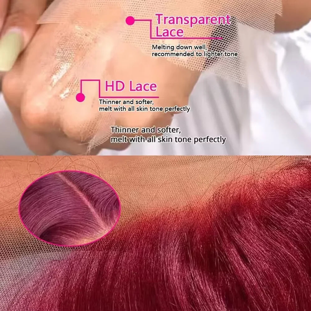 99J Burgundy 13X6 Hd Lace Frontal Human Hair Wig Colored Body Wave 13X6 Hd Lace Frontal Wig 13X4 Red Lace Front Human Hair Wigs