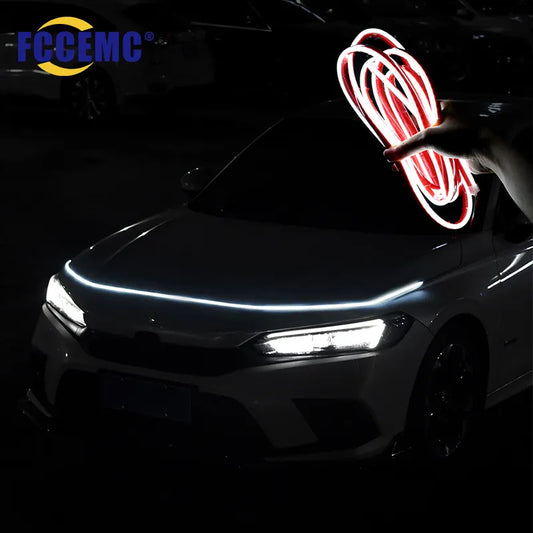 Super Bright Led Car Hood Daytime Running Light Strip Scan Lighting Decoration Auto Ambient Neon Lamp Atmosphere Backlight 12V