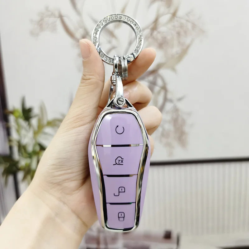 Fashion 4 Buttons TPU Car Key Case For BYD Atto 3 Han EV Dolphin Remote Control Protect Cover Keychain Auto Accessories