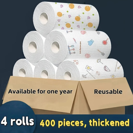 50 100pcs/roll Dishcloth Absorbent Thickened Kitchen Paper Dry Wet Use Non Greasy Random Pattern for Sink Cleaning Dishwashing
