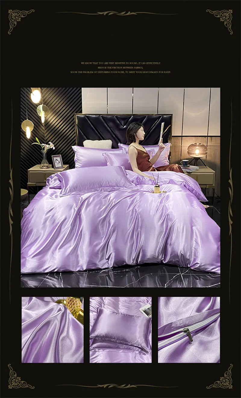 blending Mulberry Silk Bedding Set Silky High-end Queen Size Duvet Cover Set with Fitted Sheet Luxury Bedding Sets King Bed Sets