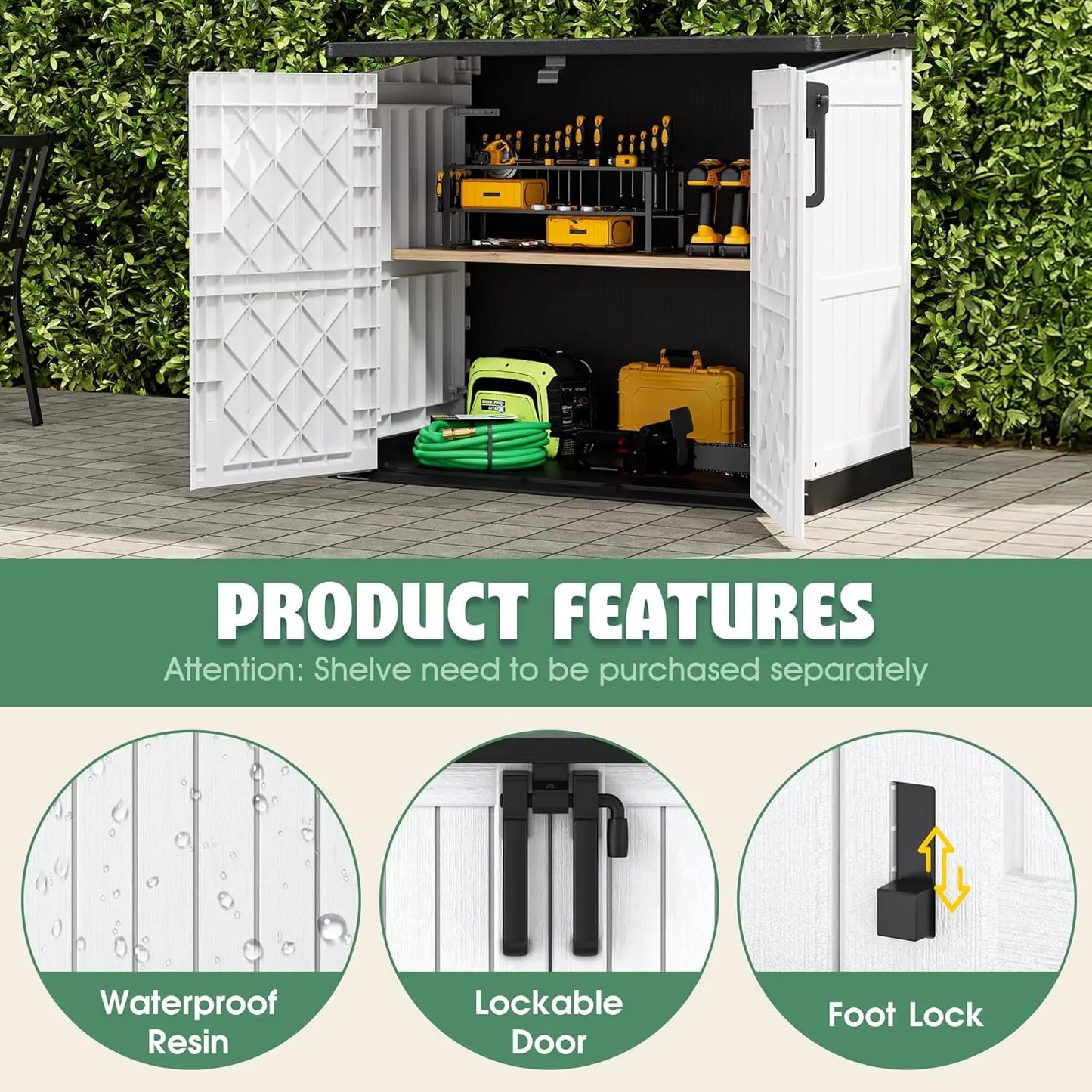 Outdoor Storage Cabinet 36 Cu Ft with Lockable Doors, Portable Horizontal Resin Storage Shed -Easy to Assemble,, Custom