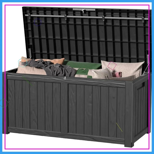 150 Gallon Waterproof Outdoor Storage Box, Lockable Deck Box for Patio Furniture, Garden Tools & Pool Accessories