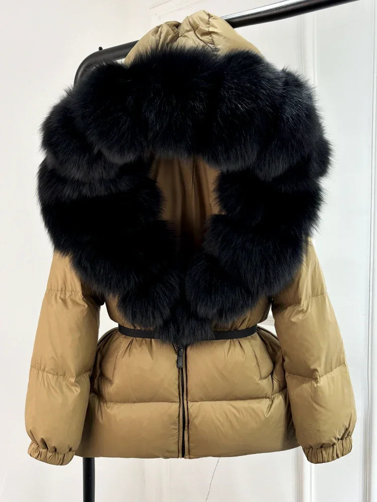 2025 Winter Puffer Jacket Women Real Fox Fur Hooded Thick Warm 90% White Duck Down Coat Female Parkas Waterproof