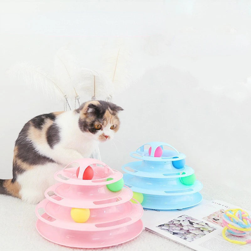 Pet Toy Three Layer Ball Cat Wheel Cat Interactive Puzzle Track Toy Cat Space Tower Amusement Plate