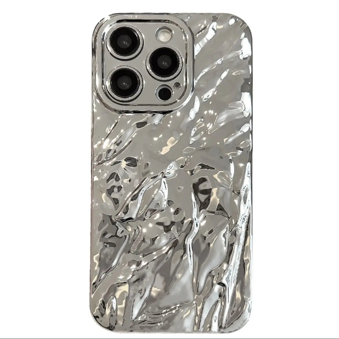 3D Silver Gray Tin Foil Pleated Phone Case For iPhone 15 14 13 12 11 Pro Max Fall prevention Shockproof Fashion Protective Cover