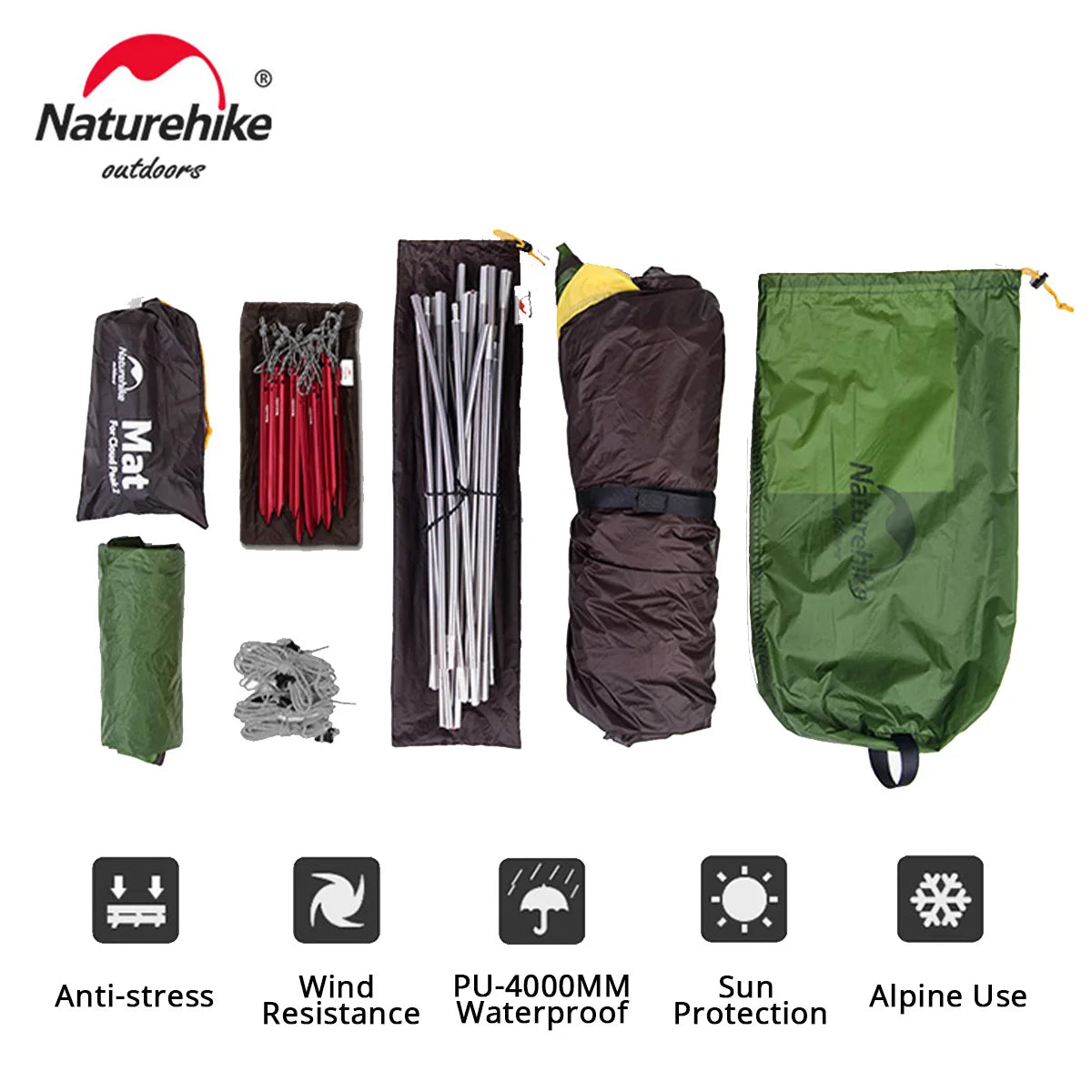 Naturehike Cloud Peak 2 People Tent Ultralight 2 Persons Camping Hiking Outdoor Tent 20D Nylon Waterproof Fabric  NH17K240-Y