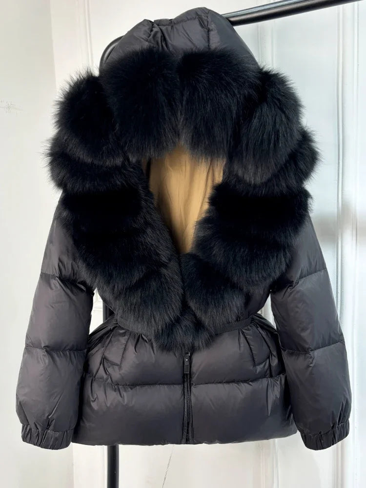 2025 Winter Puffer Jacket Women Real Fox Fur Hooded Thick Warm 90% White Duck Down Coat Female Parkas Waterproof