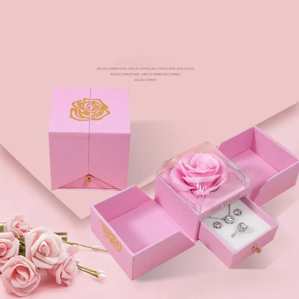 New in Rose Jewelry Box for Necklace Pendant Valentine's Day Gift Organizer Plastic Plastic Paper Lifting Packaging Display Box