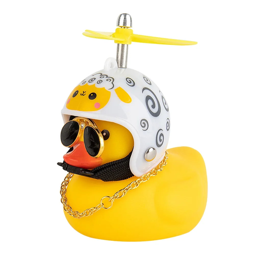 Rubber Duck Toy Motorcycle Bicycle Car Ornaments Yellow Duck Car Dashboard Decorations Cool Glasses Duck with Propeller Helmet